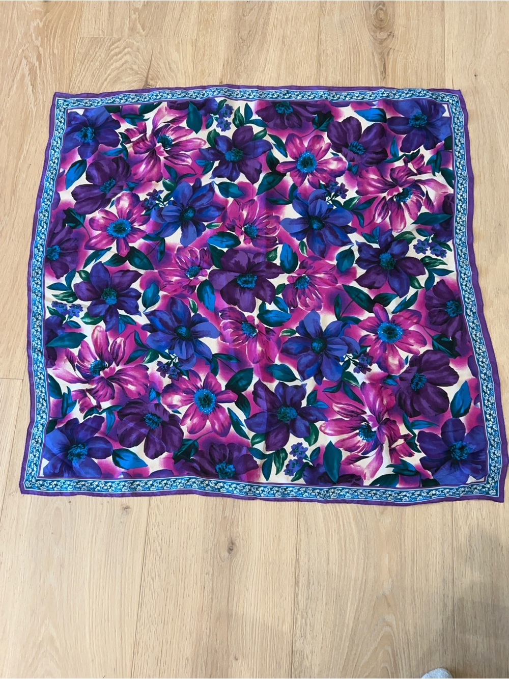 Vintage Morgan Taylor 100% Silk Scarf Floral 30x30 Made Japan Luxury